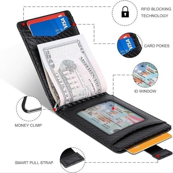 RFID Minimalist Bifold Slim Wallet with Money Clip 6 CC slots & 1 ID Win… - Picture 4 of 9